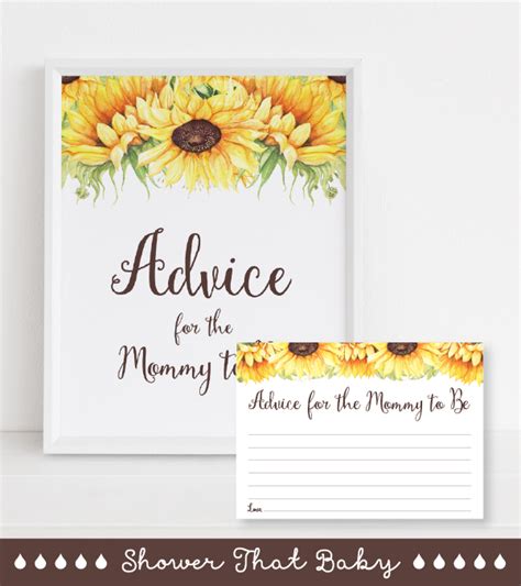 Sunflower Advice For Mommy To Be Cards And Sign Printable Yellow