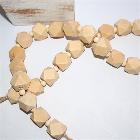 Wood Bead Garland Natural Wood Geometric Shaped Bead Garland Etsy