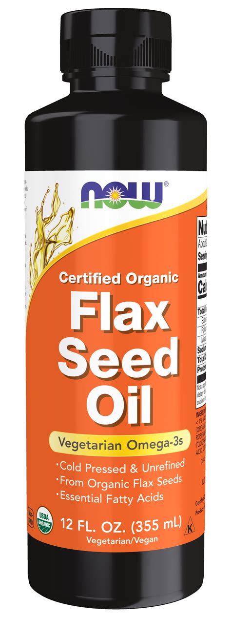 Now Supplements Certified Organic Flax Seed Oil Liquid Cold Pressed