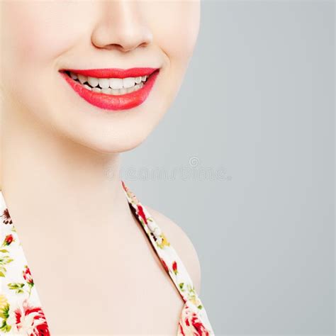 Red Lips Makeup. Attractive Female Smile Stock Image - Image of woman ...