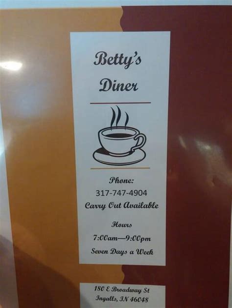 Menu at Betty's Diner, Ingalls