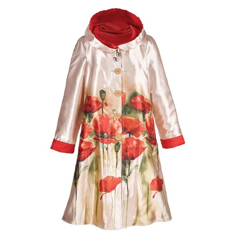 LINDI Women S Reversible Poppies Raincoat Button Front Jacket With