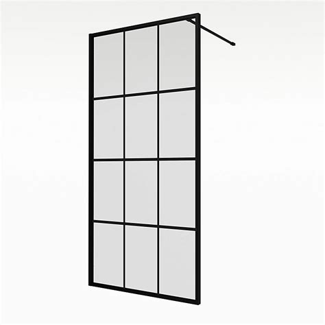 Aqualux Aq Pro Matt Black Crittall Single Wet Room Glass Screen H