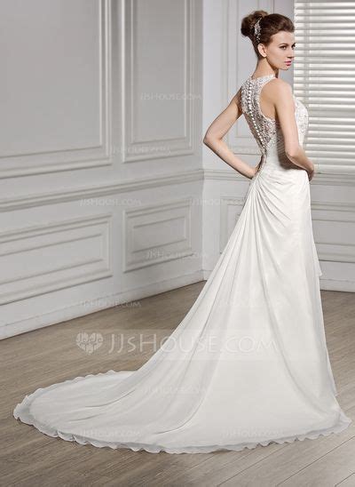 Us A Line Princess V Neck Chapel Train Chiffon Wedding Dress