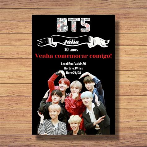 Convite de aniversário personalizado BTS K Pop 10x7 cm Shopee Brasil