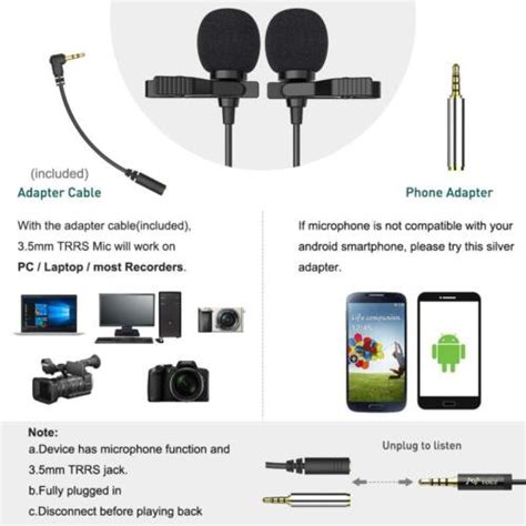 Black Premium 16 Feet Dual Head Lavalier Microphone Professional Lapel