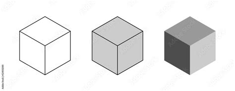 Basic Geometry Set of Cubes with Wireframe or Contour, Solid and Shaded ...