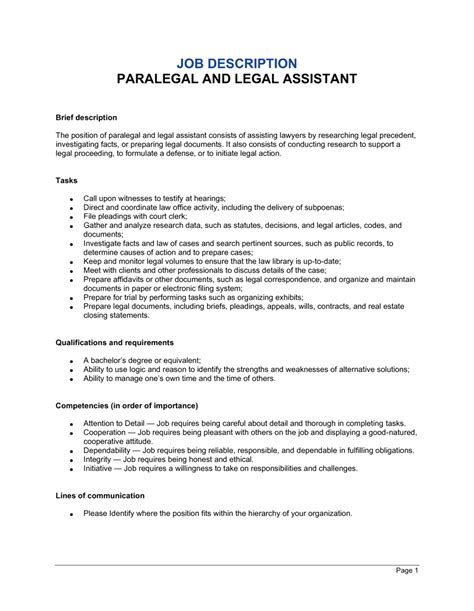 Paralegal And Legal Assistant Job Description Template By Business In A Box™