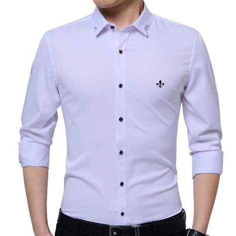 Dudalina Bordado Roupas Masculinas S Lidos Slim Fit Homens Camisa De