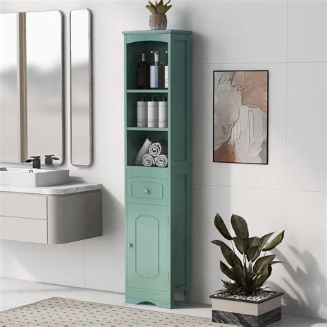 Bathroom Side Storage Organizer Floor Cabinet Green Freestanding Narrow Storage Cabinet