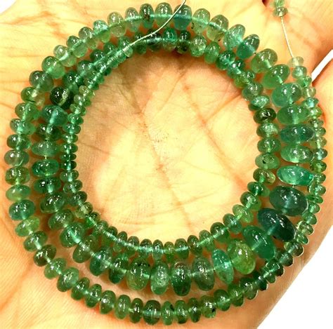 Extremely Rareaaanatural Zambian Emerald Smooth Rondelle Beads Genuine