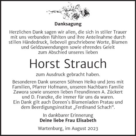 Traueranzeigen Von Horst Strauch Abschied Nehmen De