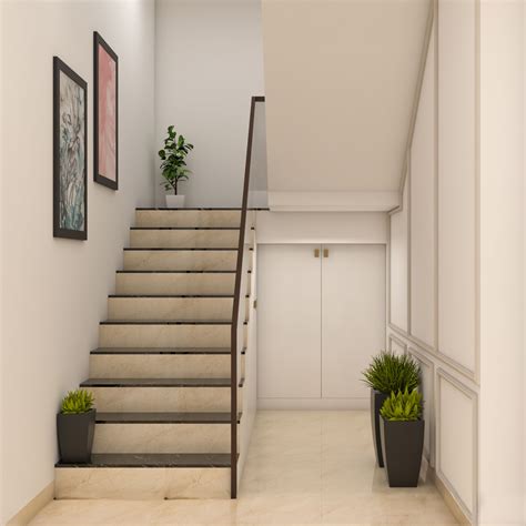 L Shaped Contemporary Staircase Design With Wood Steps And Glass Panels