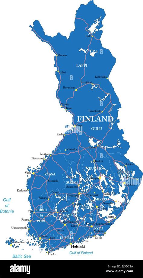 Finlandia Mapa Vectorial Muy Detallado Con Regiones Administrativas