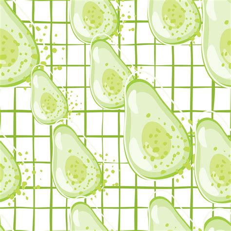 Green avocado seamless pattern on stripes background. Vegetarian ...