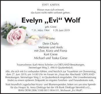 Traueranzeigen Von Evelyn Wolf Noz Trauerportal