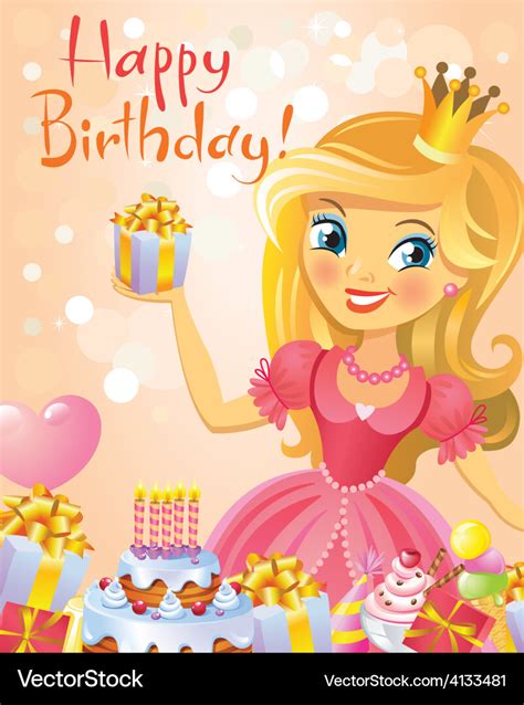 Happy Birthday Princess greeting card Royalty Free Vector