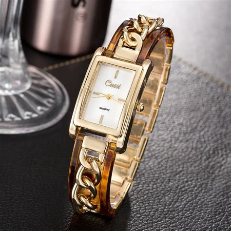 Cussi 2018 Womens Watches Gold Luxury Rectangle Ladies Bracelet Watches