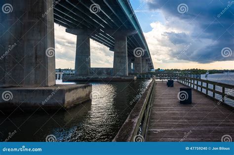 Pier and Bridge Over the Halifax River, Port Orange, Florida. Stock ...