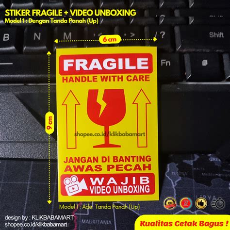 jual sticker fragile video unboxing chromo  cm isi  pcs shopee
