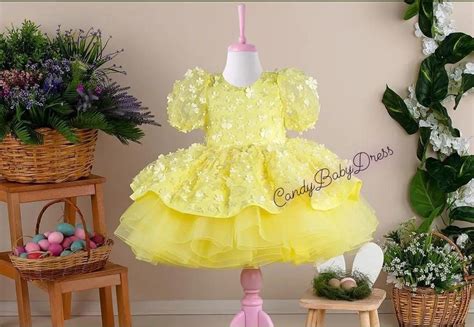 Yellow Baby Girl Dress. Baby Party Dress. 1st Birthday Dress Baby Girl ...