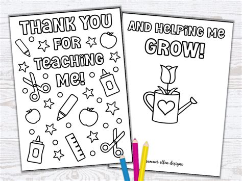 Teacher Thank You Coloring Card Helping Me Grow Thank You Etsy Canada