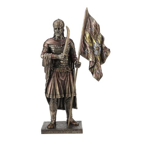 Constantine Xi Palaiologos Statue Holding Flag Of Byzantine Empire