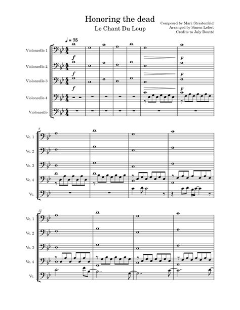 Honoring The Dead Marc Streitenfeld Sheet Music For Cello String Quintet