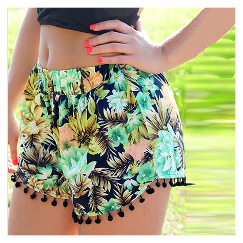 2016 New Fashion Women Loose Cute Shorts Party Casual Style Flower Printed Hawaiian Short Pants