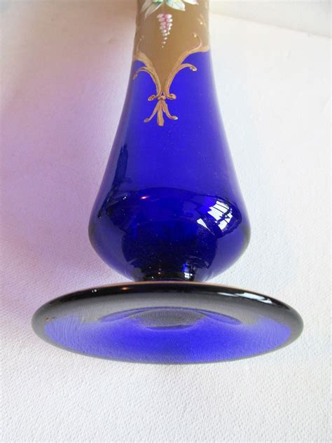 Vintage Czech Bohemian Cobalt Blue Glass Gilt Vase Etsy