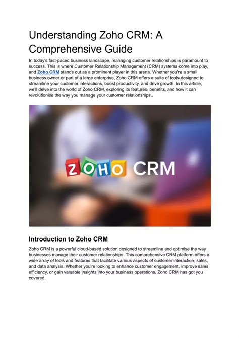 Ppt Understanding Zoho Crm A Comprehensive Guide Powerpoint Presentation Id12433154