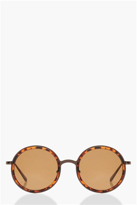 Tortoiseshell Contrast Frame Round Sunglasses Boohoo Uk