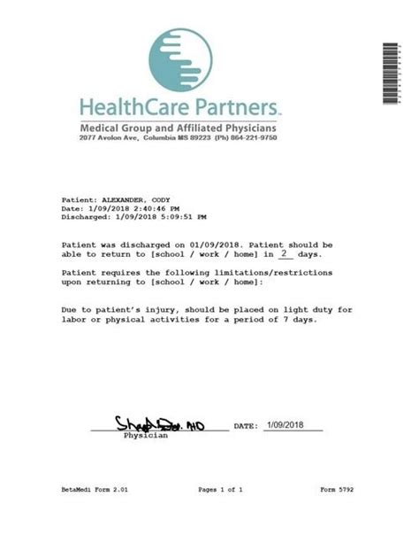 Light Duty Work Restrictions Letter From Doctor Sample