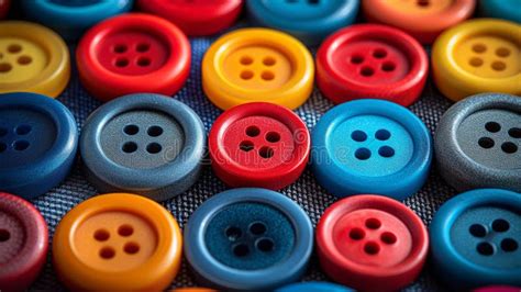 colorful assorted buttons  textured fabric close  view sewing