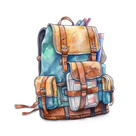 Premium AI Image | There is a watercolor drawing of a backpack with a ...