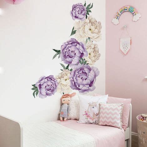 Sheet Purple Peony Flower Wall Sticker Waterproof Pvc Peony Rose