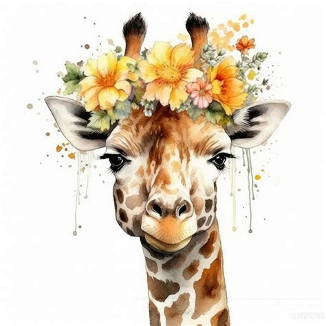 Premium Ai Image A Watercolor Painting Of A Giraffe With A Flower