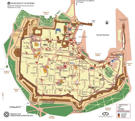 Map of Medieval Rhodes Town. You can see all the gates, the famous ...