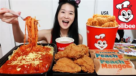 Eating Jollibee In Usa Large Joly Spaghetti Chicken Joy And Peach Mango