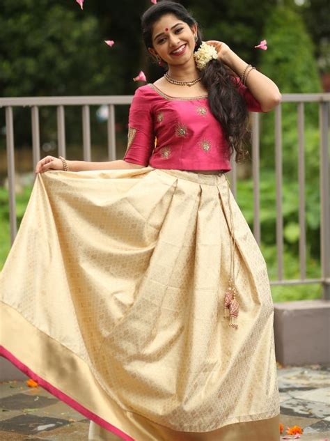 Pin On Onam Costumes Long Skirt And Top Kerala Saree Blouse Designs