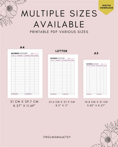 Savings Account Sheet Printable Personal Savings Tracker Etsy Uk