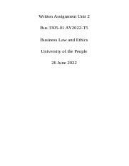 Written Assignment Unit 2 BLAW Docx Written Assignment Unit 2 Bus