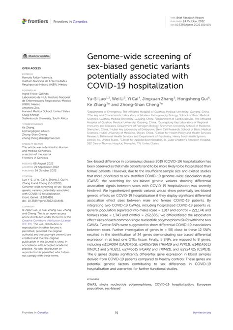 Pdf Genome Wide Screening Of Sex Biased Genetic Variants Potentially