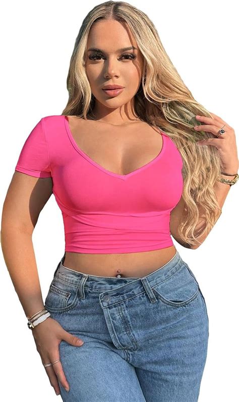 Sweatyrocks Women S Basic Short Sleeve Scoop Neck Crop Top Crop Tops