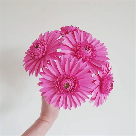 Bright Pink Paper Gerbera Daisies Handmade Paper Flowers Etsy