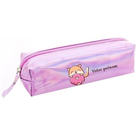 Trousse Rose Clair Ecole Crayon Maquillage Chat Donut Personnalisee