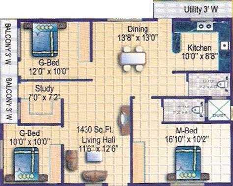 1430 sq ft 3 BHK Floor Plan Image - Sri Chowdeshwari Group Thirumala ...