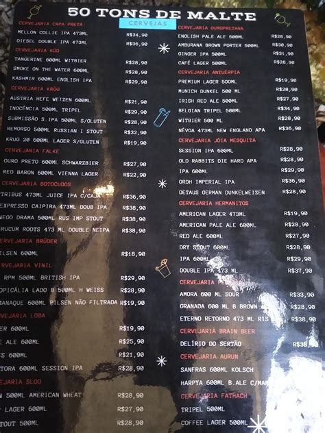 Menu Em 50 Tons De Malte Pub Bar Tiradentes