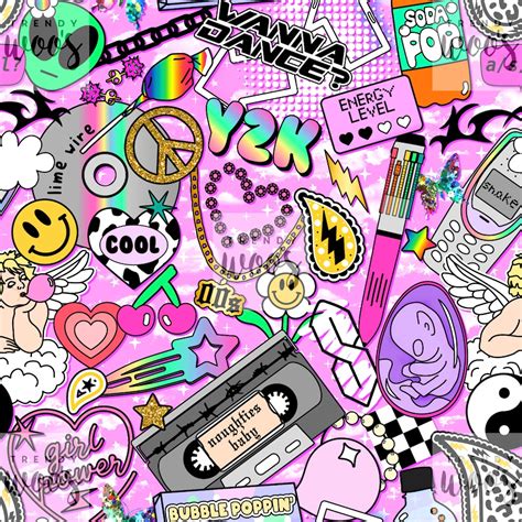 Y2K Aesthetic Retro 90s 00s Pink Girls Seamless Pattern / Fabric Design ...