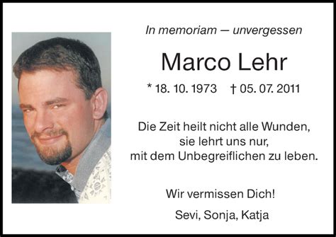 Traueranzeigen Von Marco Lehr Vrm Trauer De